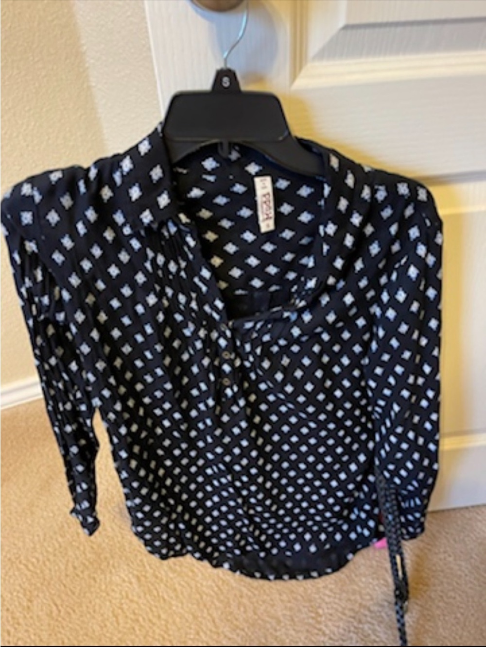 Mudd Black Blouse with White Geometric Print